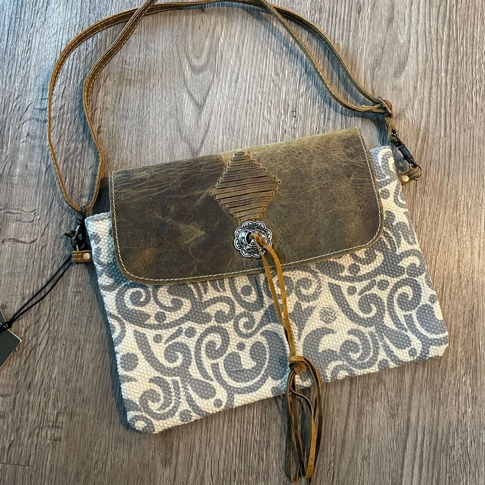 NWT MYRA BAG Ivy Patterned Small Adjustable Canvas & Leather Crossbody Bag